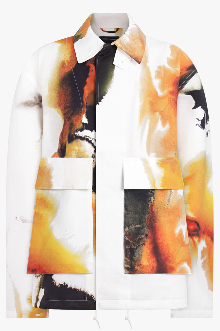 Y-3 RTW High Neck Earthy Print Pocket Detail Coach Jacket | White/Multi