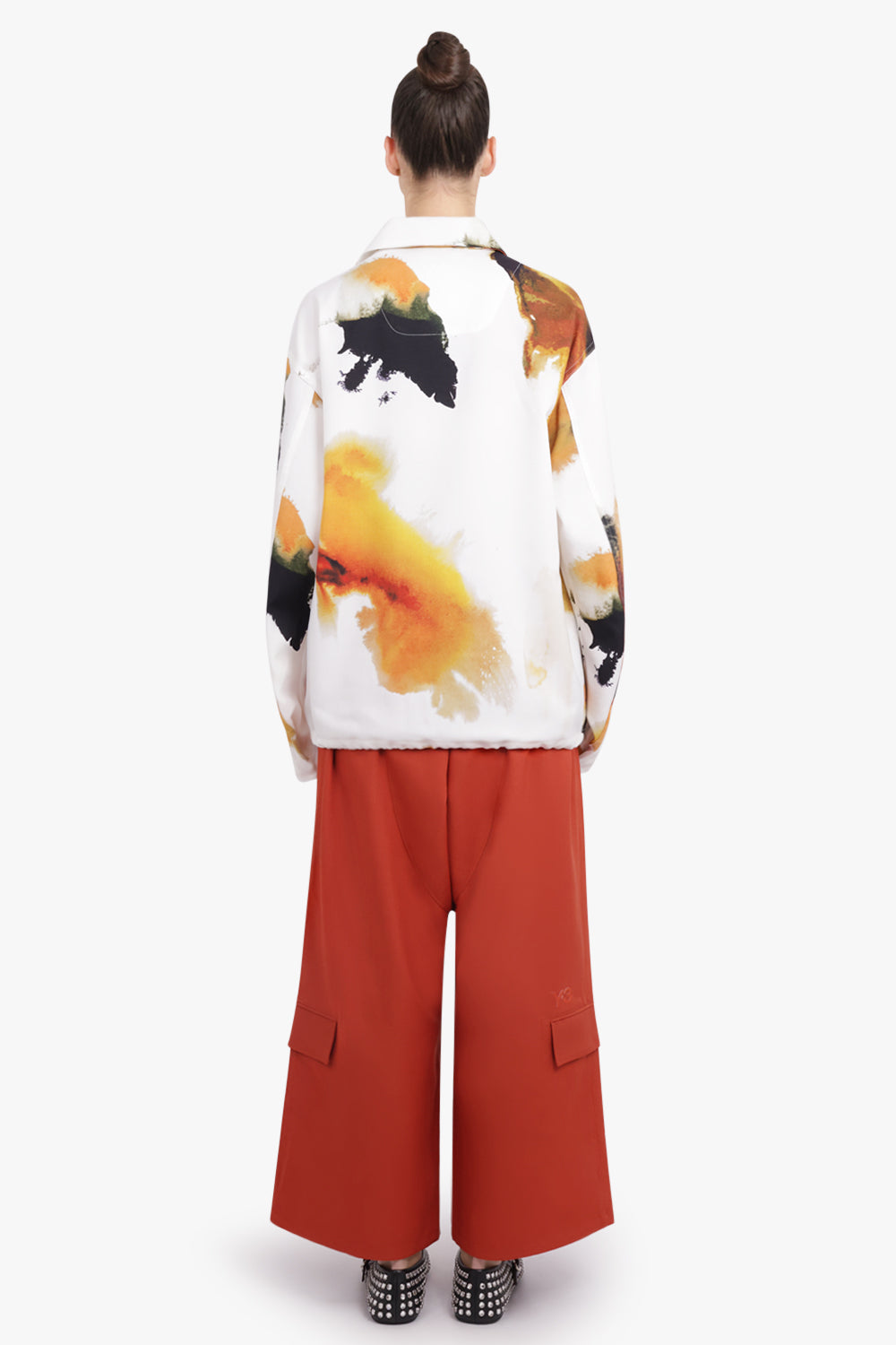 Y-3 RTW High Neck Earthy Print Pocket Detail Coach Jacket | White/Multi