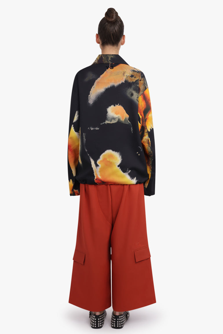 Y-3 RTW High Neck Earthy Print Pocket Detail Coach Jacket | Black/Multi