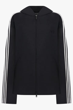 Y-3 RTW Zip Up Hoodie Wire Track Jacket With Stripe Detail | Black/White