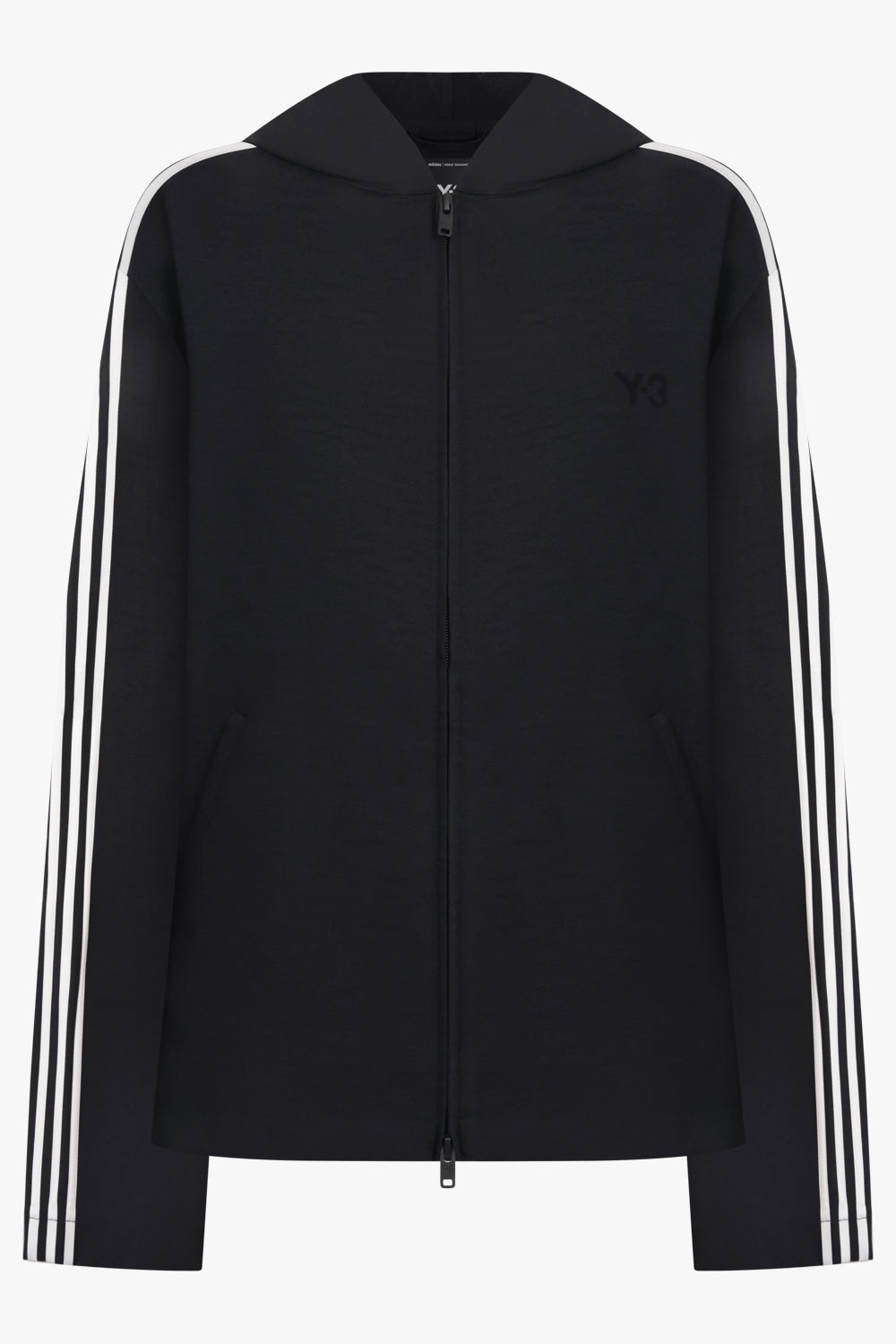 Y-3 RTW Zip Up Hoodie Wire Track Jacket With Stripe Detail | Black/White