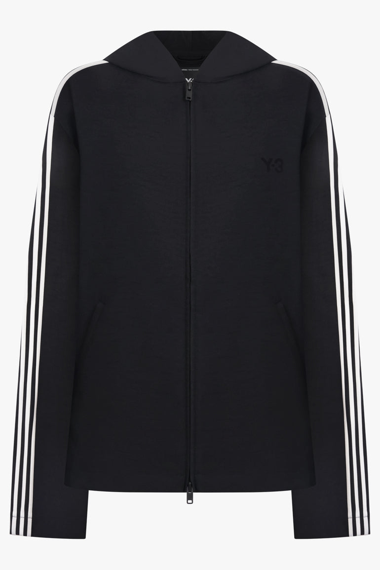 Y-3 RTW Zip Up Hoodie Wire Track Jacket With Stripe Detail | Black/White