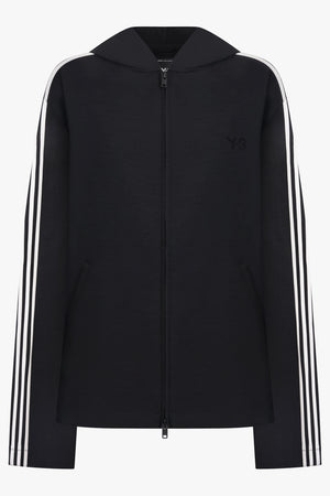 Y-3 RTW Zip Up Hoodie Wire Track Jacket With Stripe Detail | Black/White