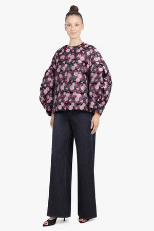 COMME DES GARCONS RTW Floral Print Quilted Balloon L/S Jacket | Black/Pink