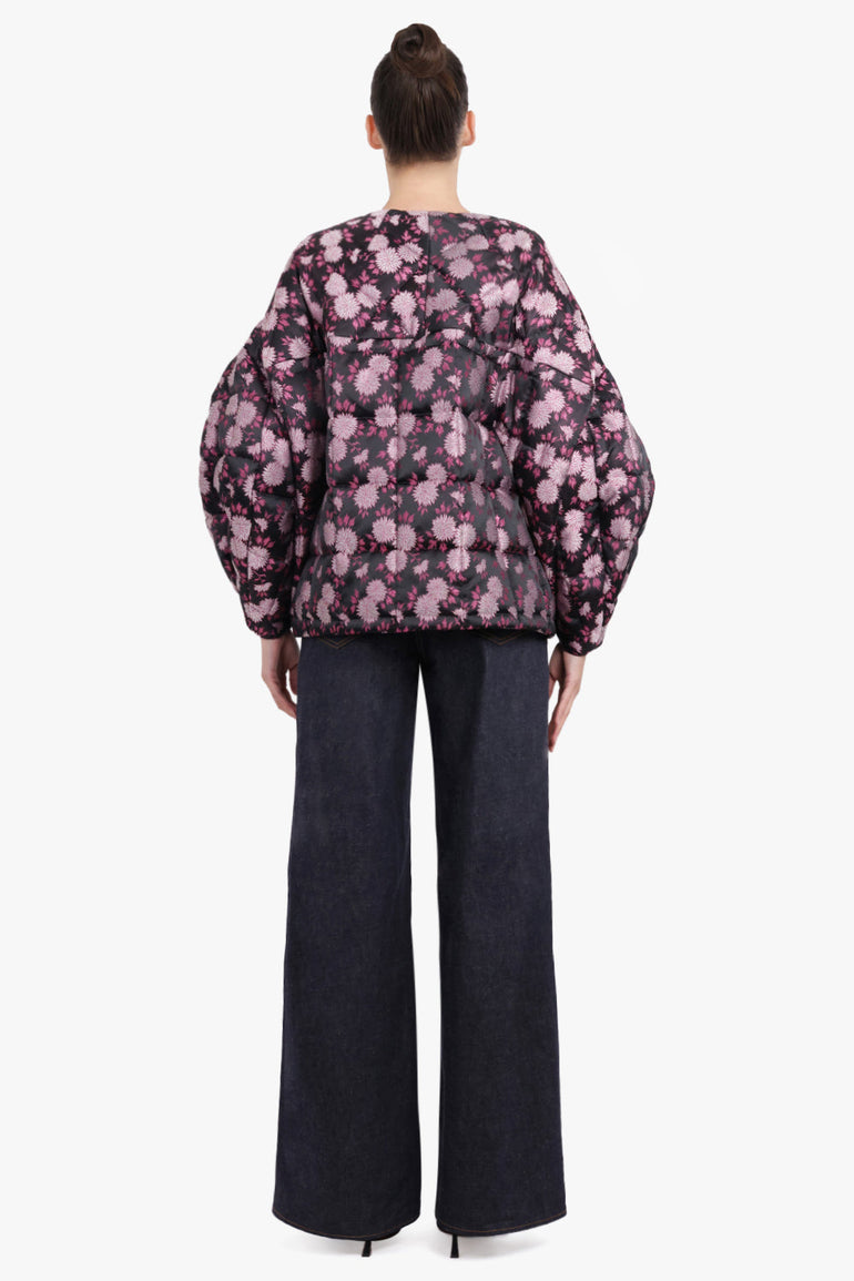 COMME DES GARCONS RTW Floral Print Quilted Balloon L/S Jacket | Black/Pink