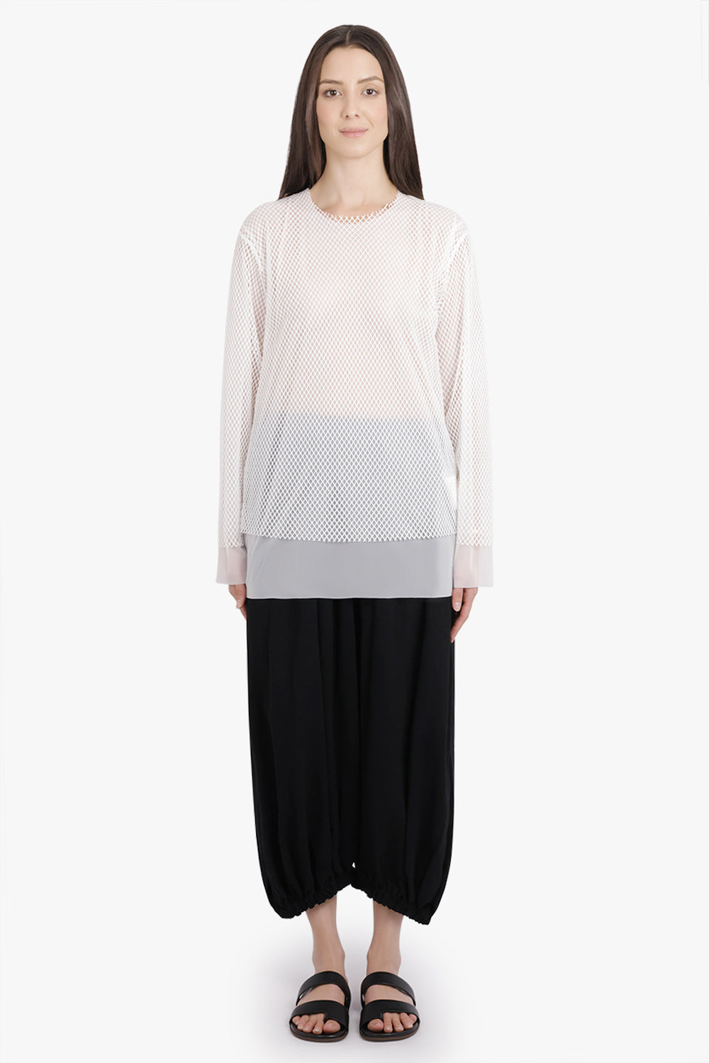 COMME DES GARCONS RTW Layered L/S Sheer X Netted Mesh Top | Off White