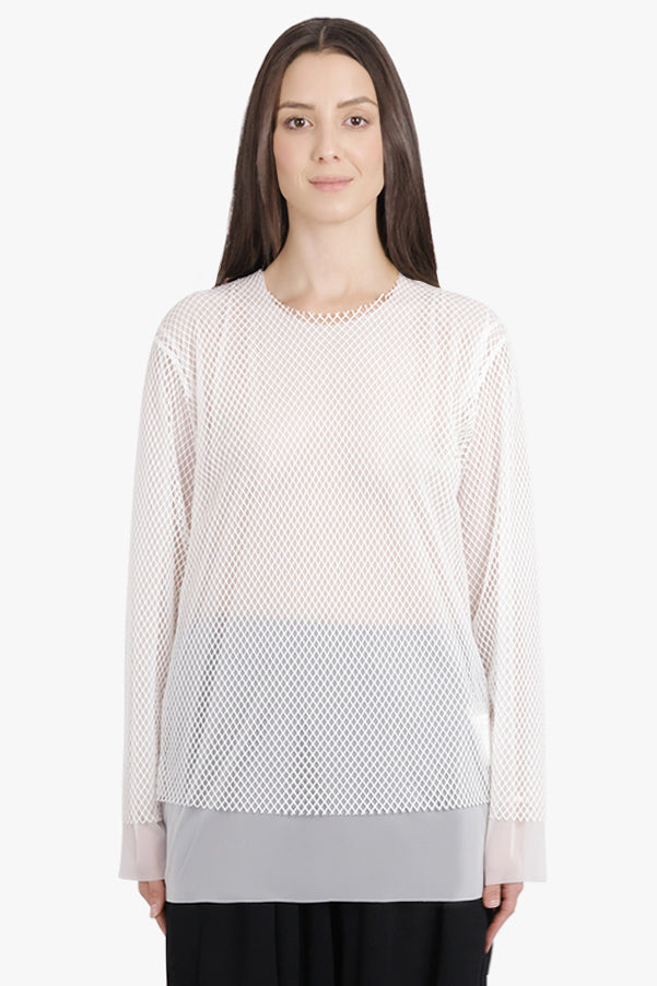 COMME DES GARCONS RTW Layered L/S Sheer X Netted Mesh Top | Off White