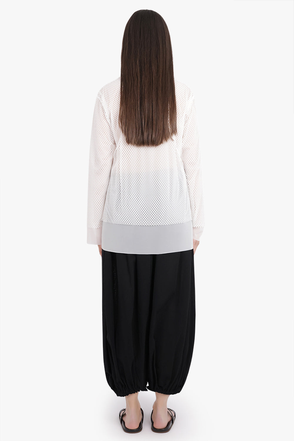 COMME DES GARCONS RTW Layered L/S Sheer X Netted Mesh Top | Off White