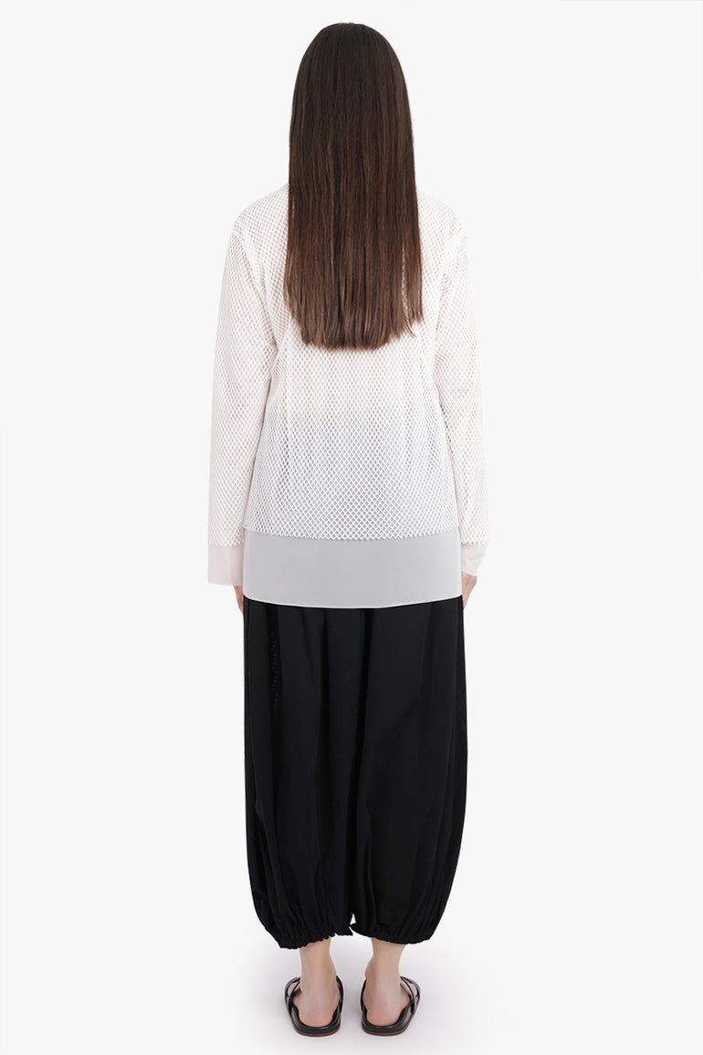 COMME DES GARCONS RTW Layered L/S Sheer X Netted Mesh Top | Off White