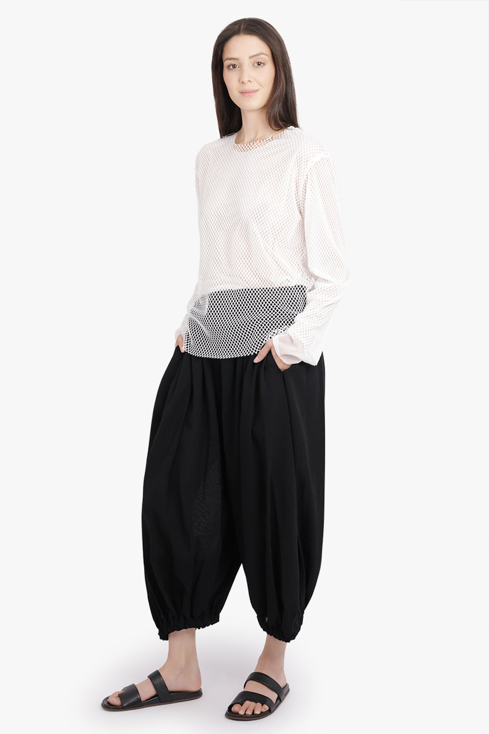 COMME DES GARCONS RTW Layered L/S Sheer X Netted Mesh Top | Off White