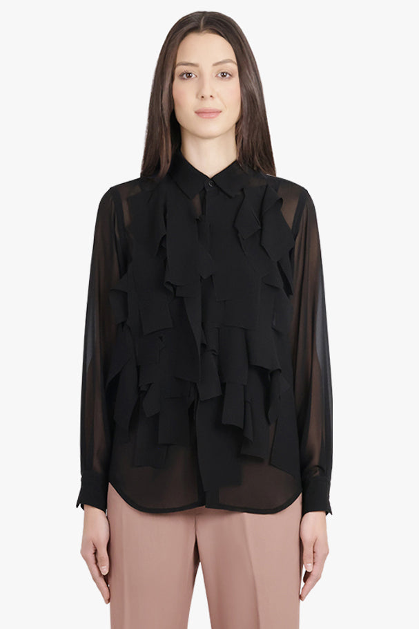 COMME DES GARCONS RTW Sheer L/S Rectangular Layered Detail Shirt | Black