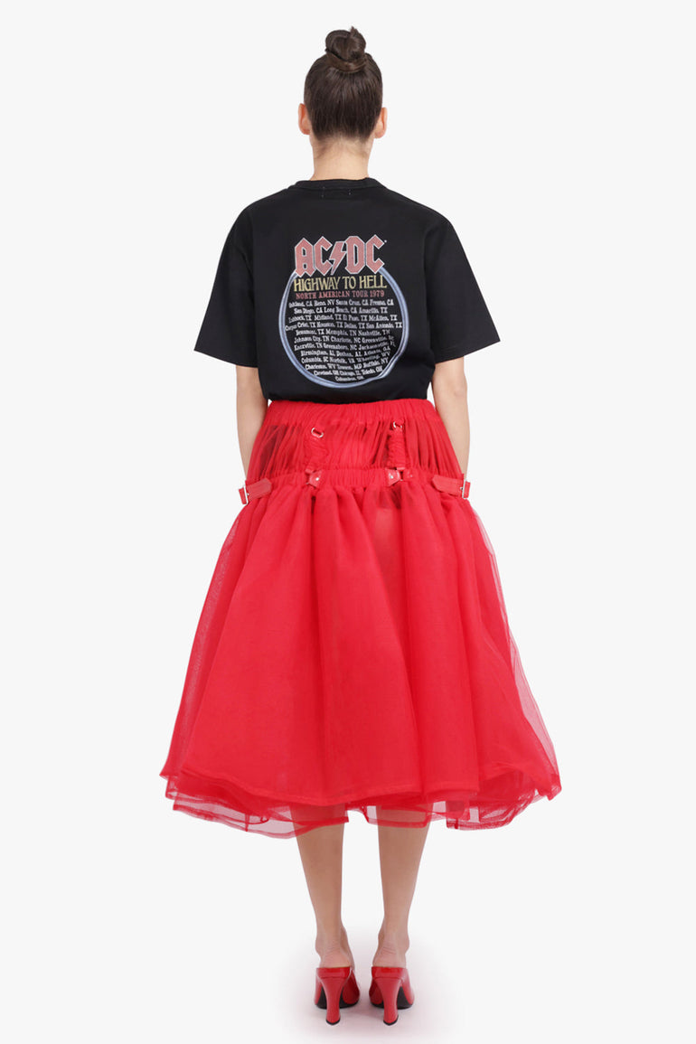 NOIR KEI NINOMIYA RTW Layered Tulle Garter Belted Midi Skirt | Red