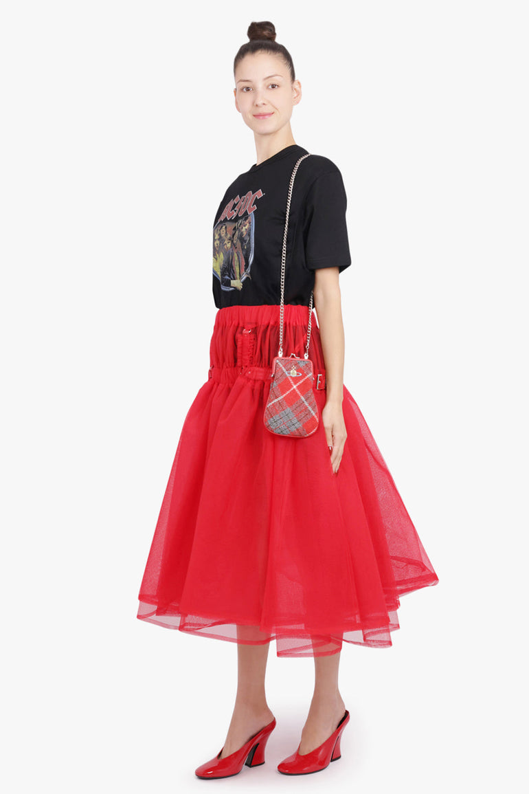 NOIR KEI NINOMIYA RTW Layered Tulle Garter Belted Midi Skirt | Red