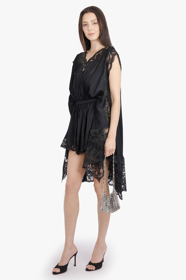 RABANNE RTW Lace Detail S/Less Ruched Midi Dress | Black