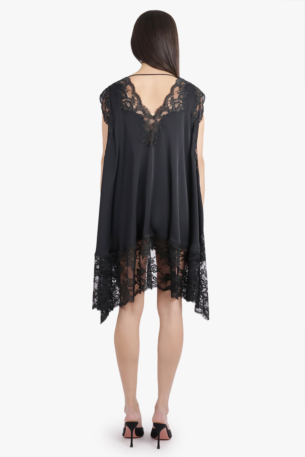 RABANNE RTW Lace Detail S/Less Ruched Midi Dress | Black