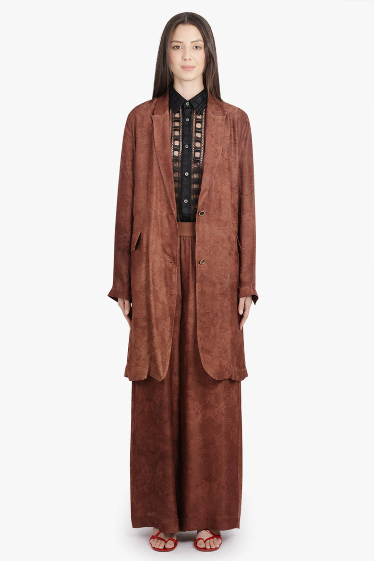 UMA WANG RTW Katia Jacquard Print Longline Relaxed Jacket | Dark Rose