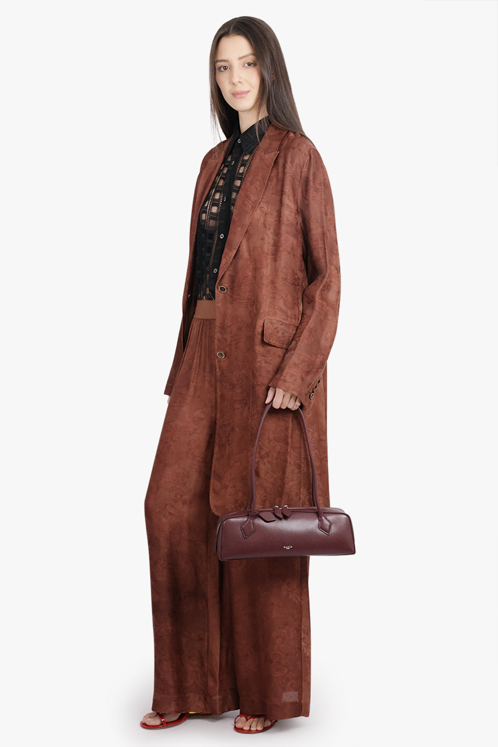 UMA WANG RTW Pansy Jaquard Print Wide Leg Pant | Dark Rose