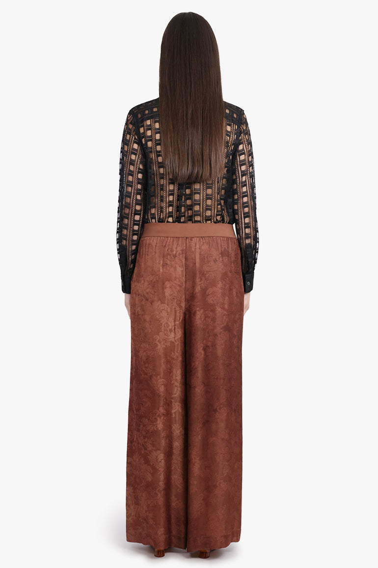 UMA WANG RTW Pansy Jaquard Print Wide Leg Pant | Dark Rose
