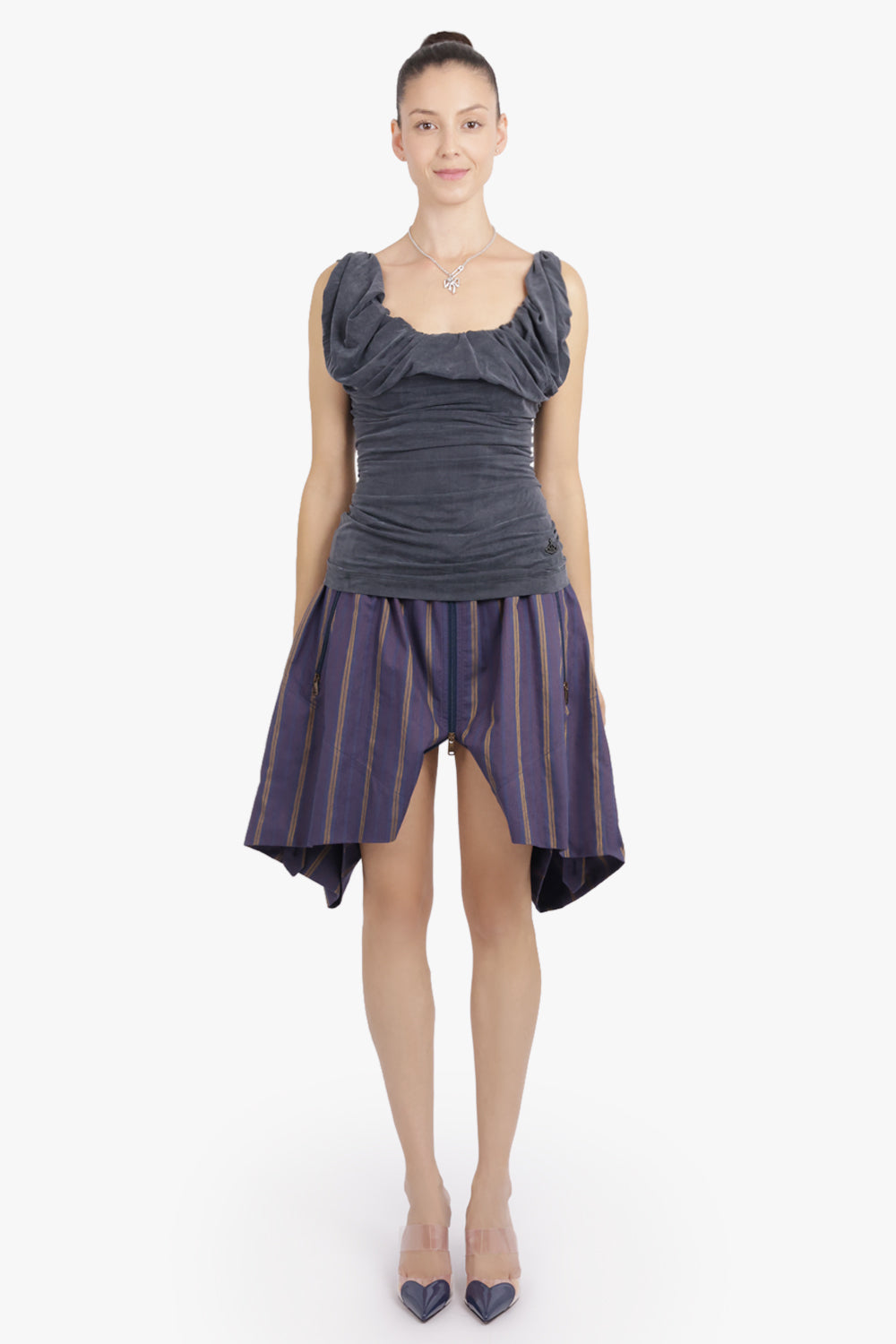 VIVIENNE WESTWOOD RTW Balloon Stripe Print Shorts | Dusk Blue/Mustard