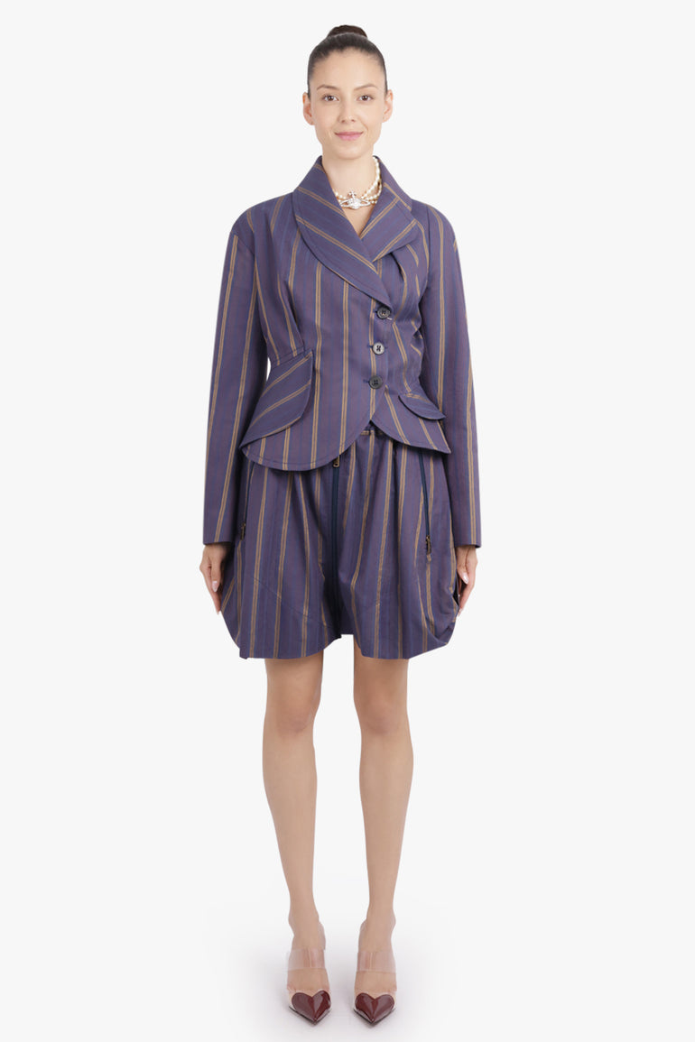 VIVIENNE WESTWOOD RTW Stormy Asymmetric Stripe Jacket | Dusk Blue/Mustard