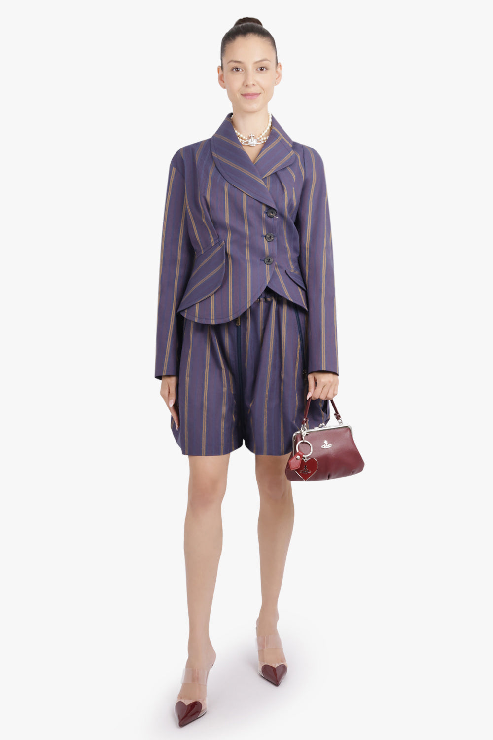 VIVIENNE WESTWOOD RTW Stormy Asymmetric Stripe Jacket | Dusk Blue/Mustard