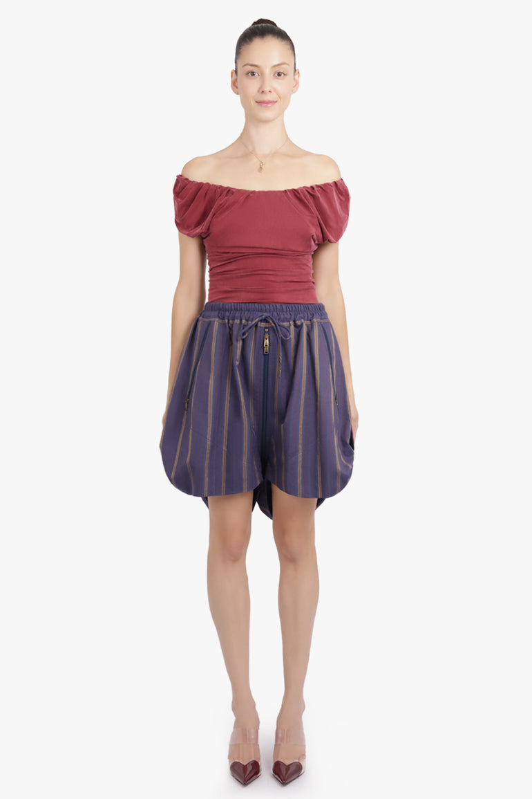 VIVIENNE WESTWOOD RTW Balloon Stripe Print Shorts | Dusk Blue/Mustard