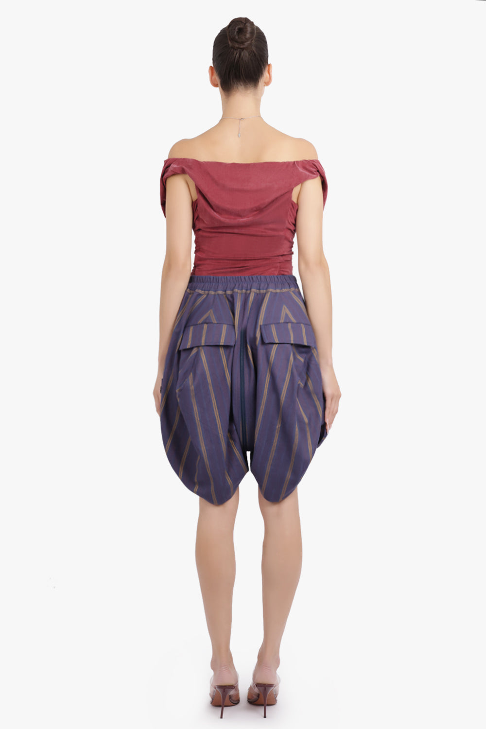 VIVIENNE WESTWOOD RTW Balloon Stripe Print Shorts | Dusk Blue/Mustard