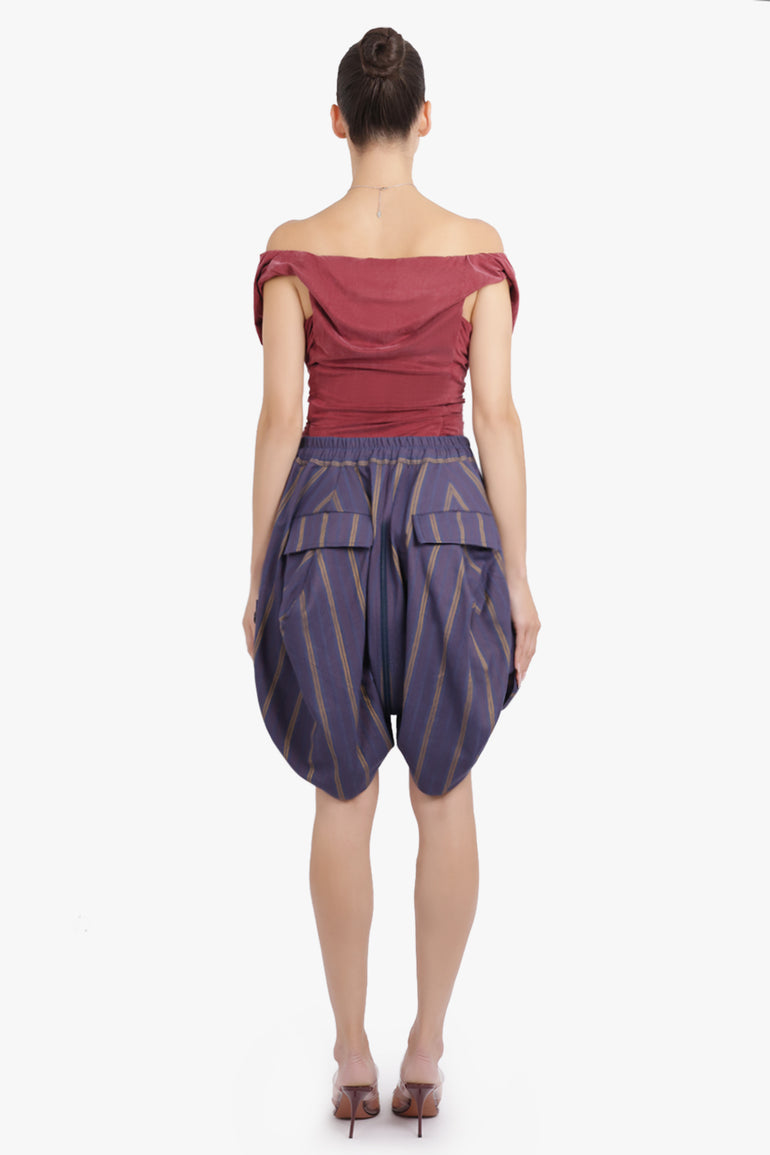 VIVIENNE WESTWOOD RTW Balloon Stripe Print Shorts | Dusk Blue/Mustard