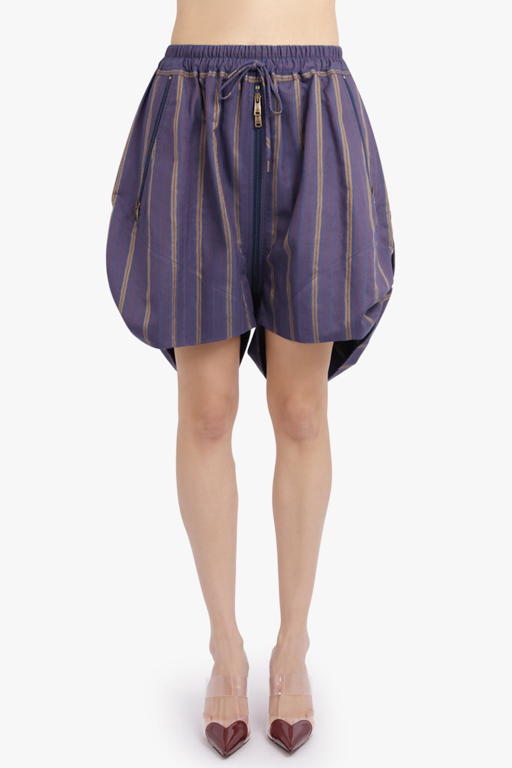 VIVIENNE WESTWOOD RTW Balloon Stripe Print Shorts | Dusk Blue/Mustard
