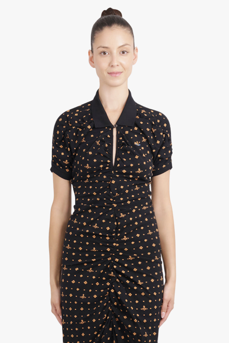 VIVIENNE WESTWOOD RTW Pulling Polo Neck Ikat Print Midi Dress | Black/Multi