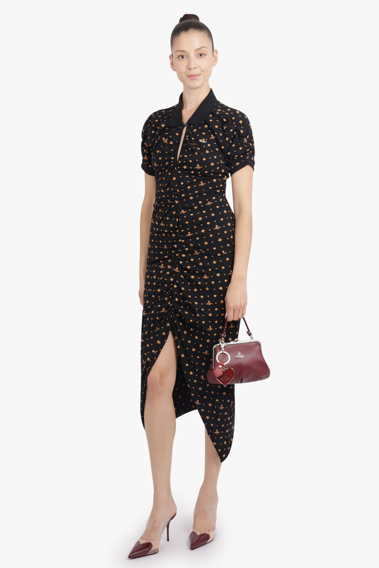 VIVIENNE WESTWOOD RTW Pulling Polo Neck Ikat Print Midi Dress | Black/Multi
