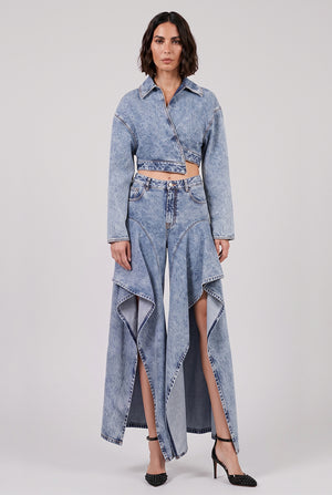 Ruffle Layer Denim Jean | Snow Blue