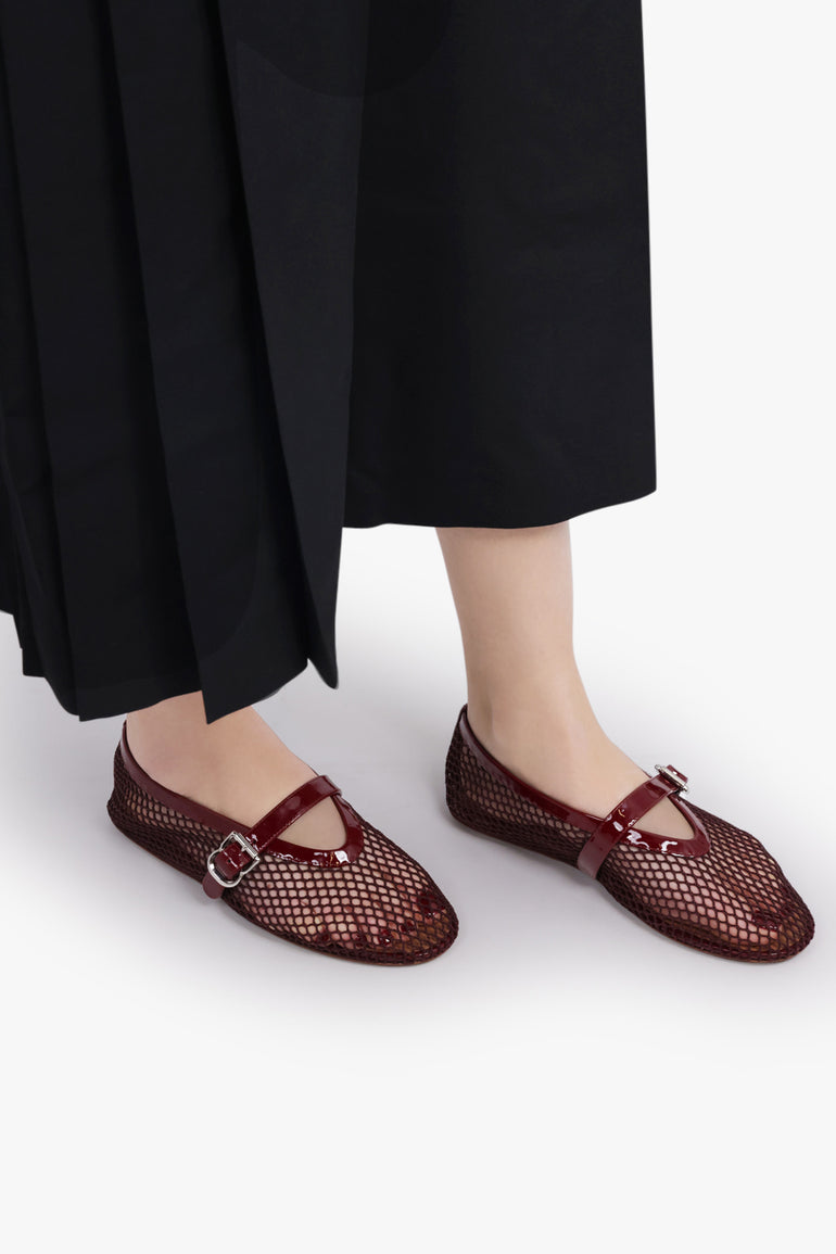 Fishnet Mesh Ballet Flat Garnet Red – Parlour X