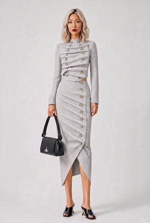 Asymmetric Jacket Collar Hem Skirt | Light Grey Melange