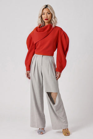 L/S Drapped Collar Top | Terracotta
