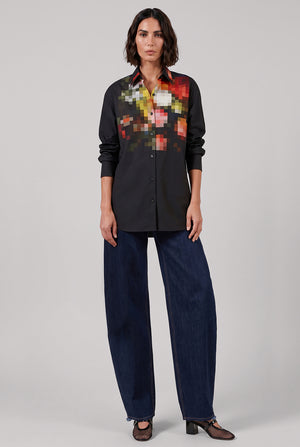Casia Pixel Floral Oversize Cocoon Shirt | Black/Multi