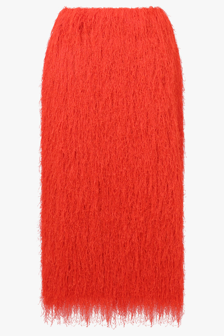 DRIES VAN NOTEN RTW Sokna Fringed Skirt | Red