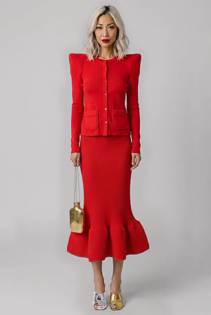 Foamy Shoulder Cardigan Jacket | Bold Red