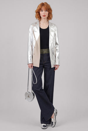 Caplan Silver Overlay Double Breasted Shirt Jacket | Silver/Sand