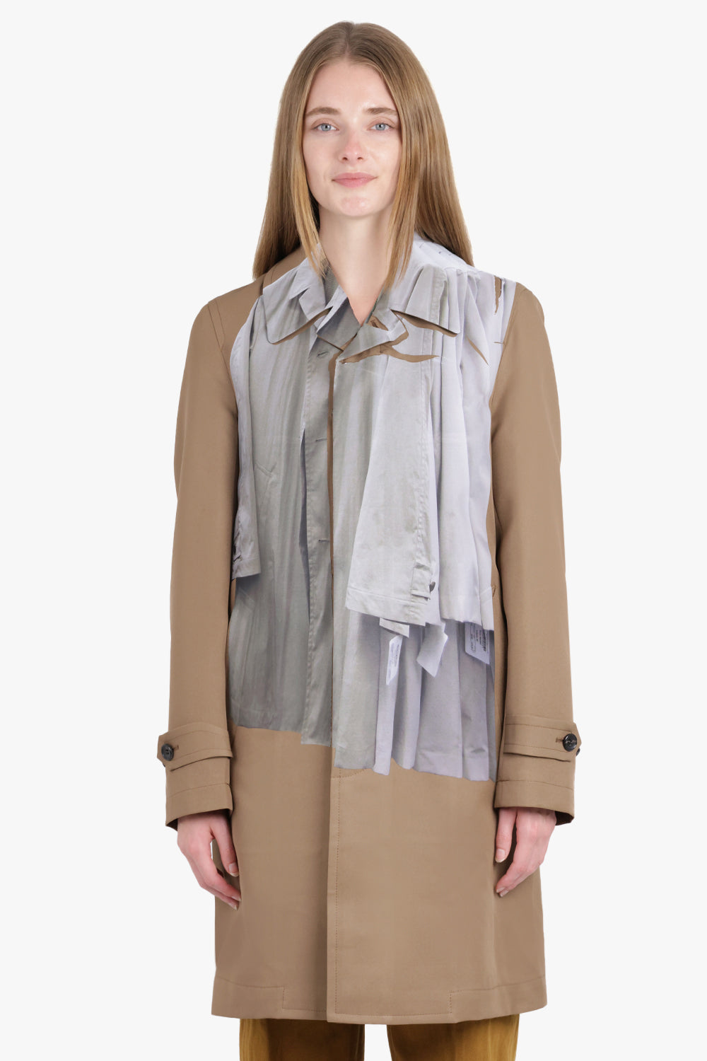 COMME DES GARCONS HOMME PLUS RTW Hanging Clothes Print Coat | Light Brown/Grey