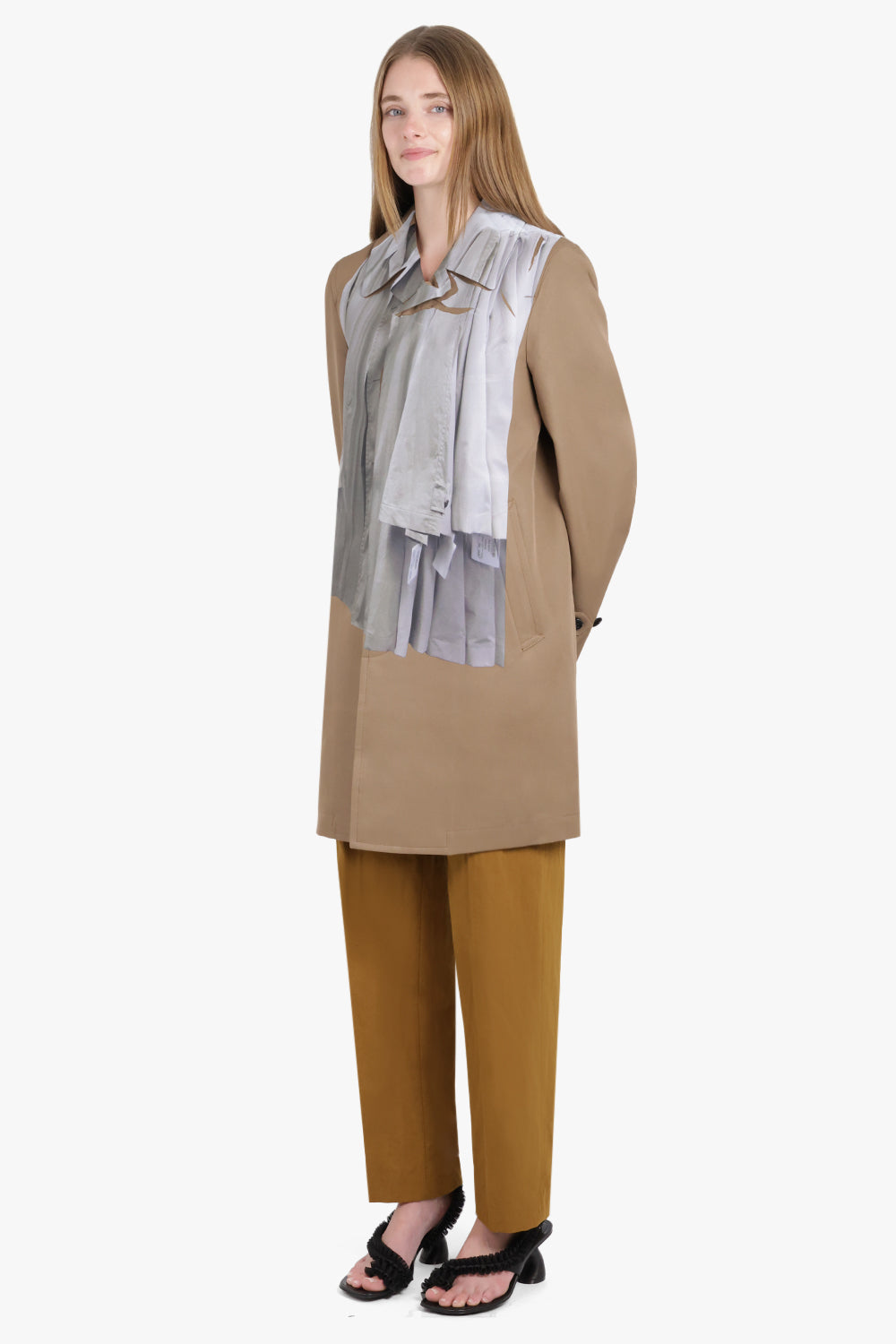 COMME DES GARCONS HOMME PLUS RTW Hanging Clothes Print Coat | Light Brown/Grey