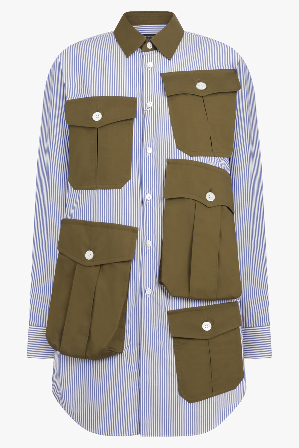 COMME DES GARCONS HOMME PLUS RTW L/S Stripe Pocket Detail Shirt Dress | Navy/White/Khaki