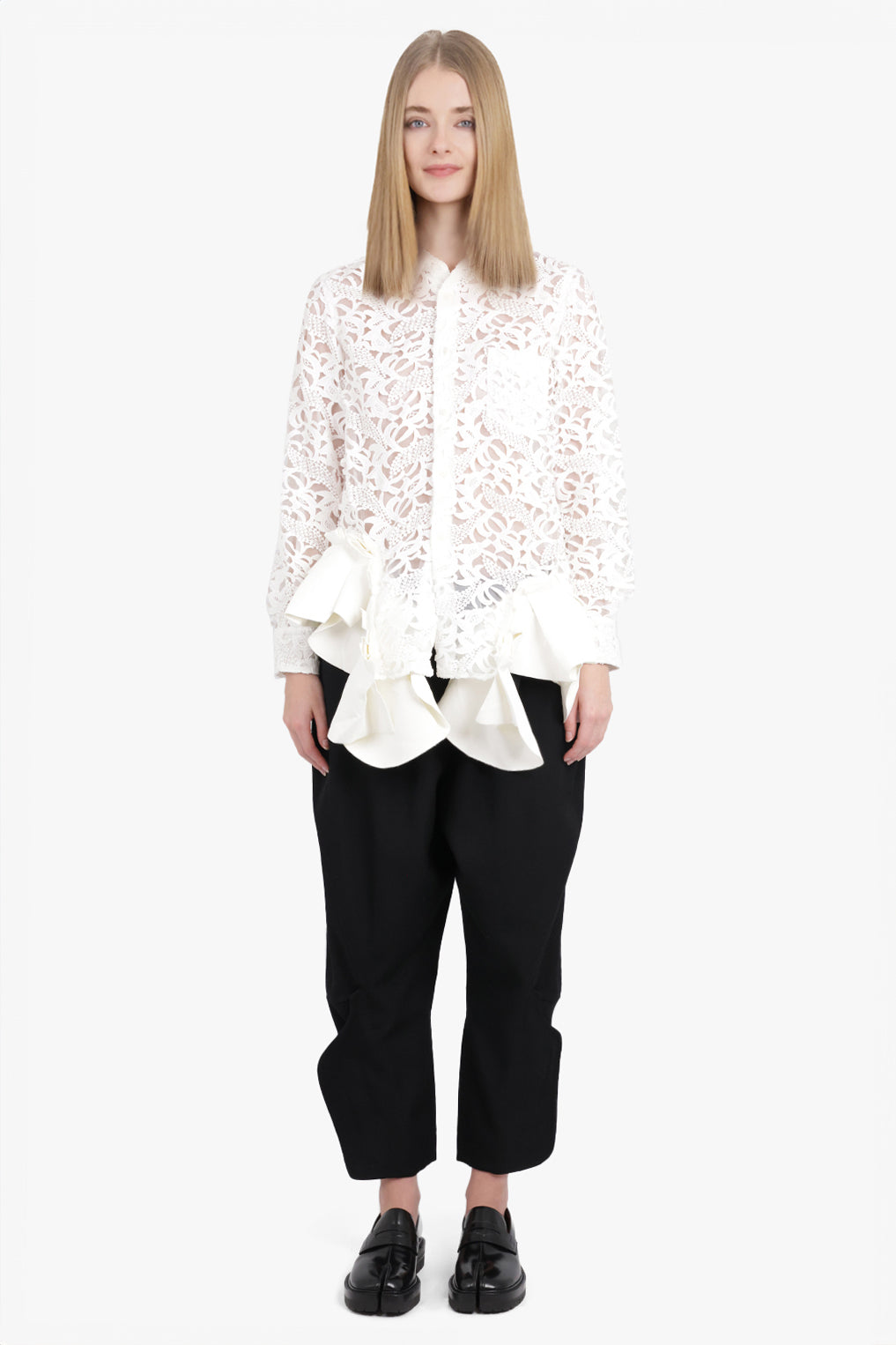 COMME DES GARCONS RTW Lace L/S Shirt With Ruffle Panels | Off White