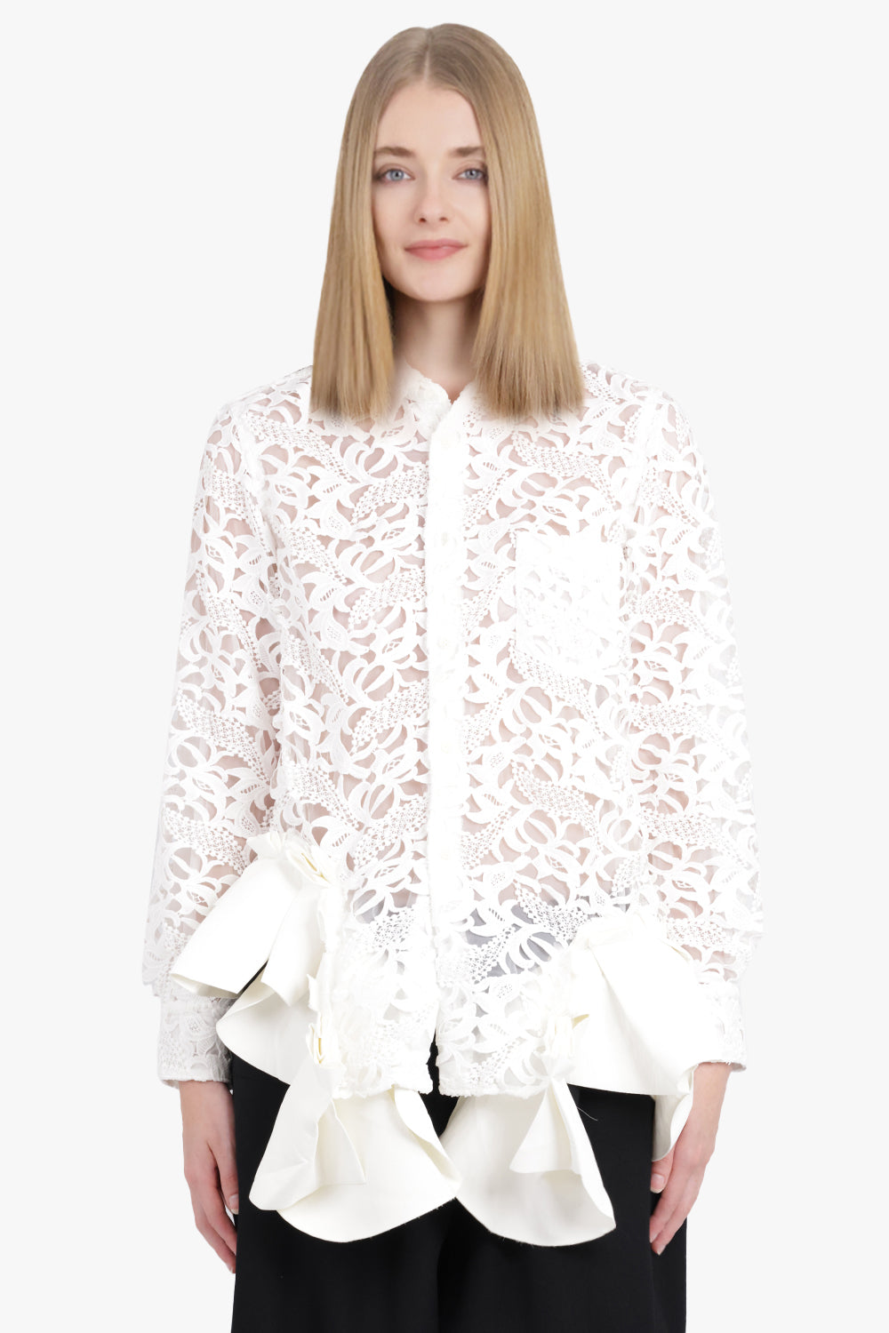 COMME DES GARCONS RTW Lace L/S Shirt With Ruffle Panels | Off White
