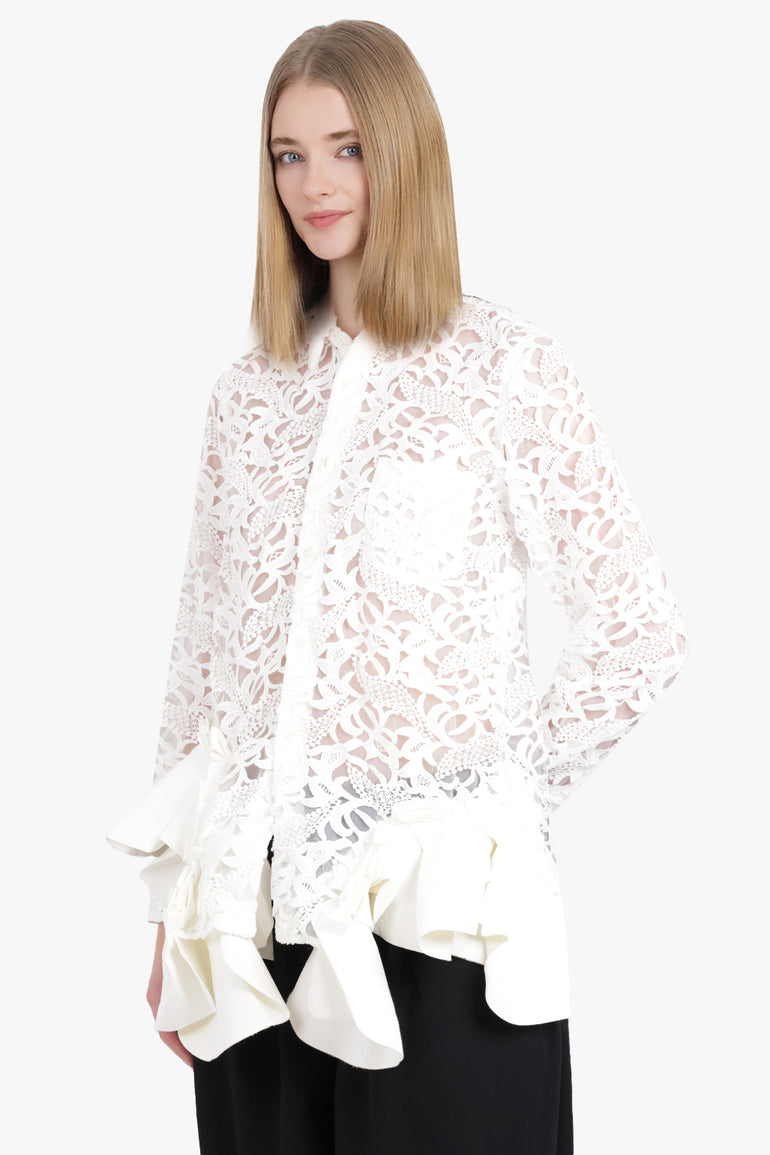 COMME DES GARCONS RTW Lace L/S Shirt With Ruffle Panels | Off White