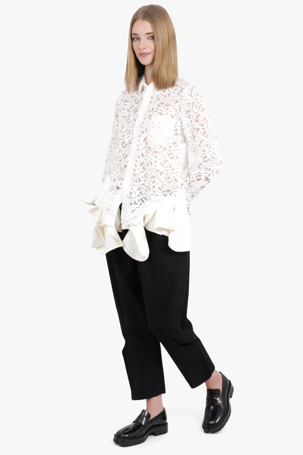 COMME DES GARCONS RTW Lace L/S Shirt With Ruffle Panels | Off White