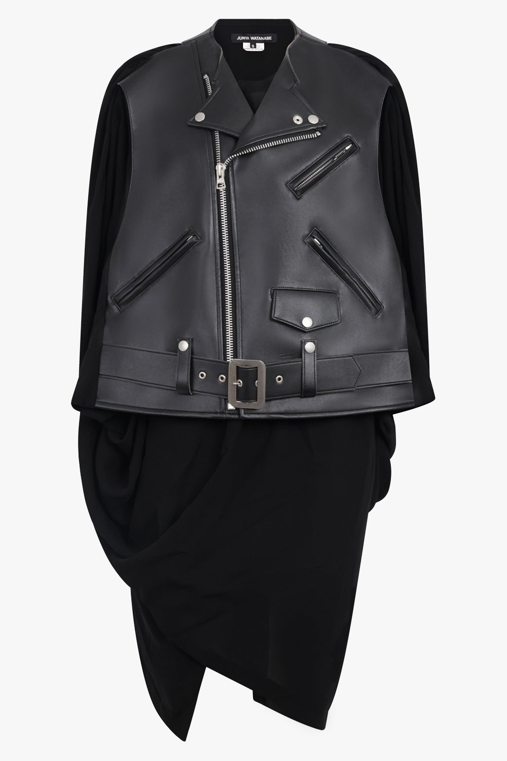 JUNYA WATANABE RTW Leather Biker Jacket with Drape Attachment | Black