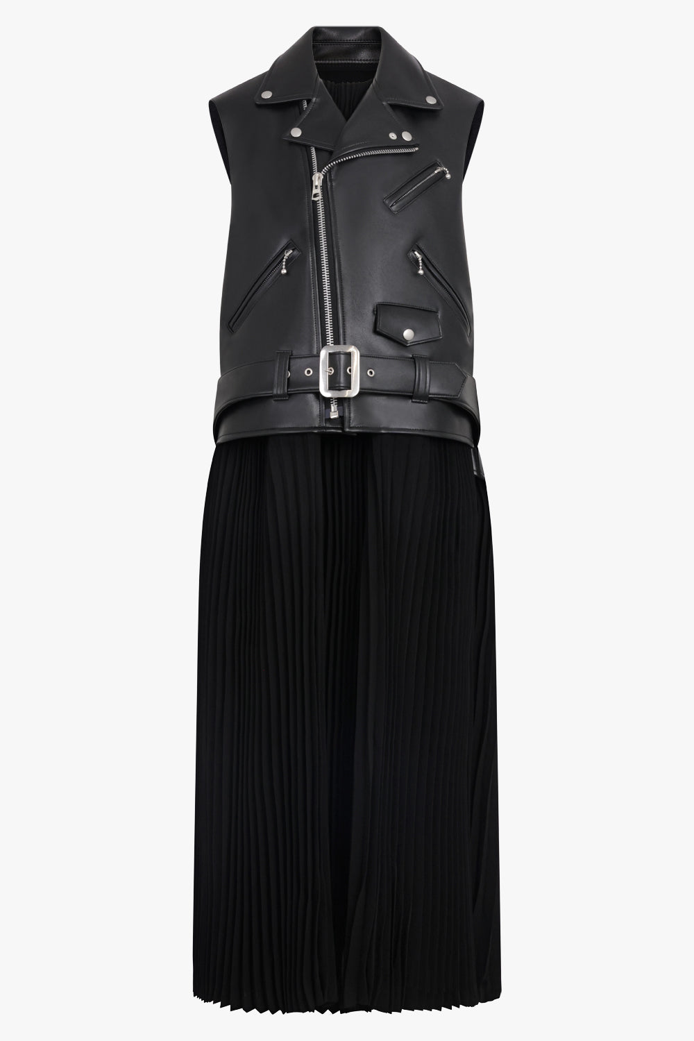 JUNYA WATANABE RTW Leather Biker Vest Dress With Pleat Attachment | Black