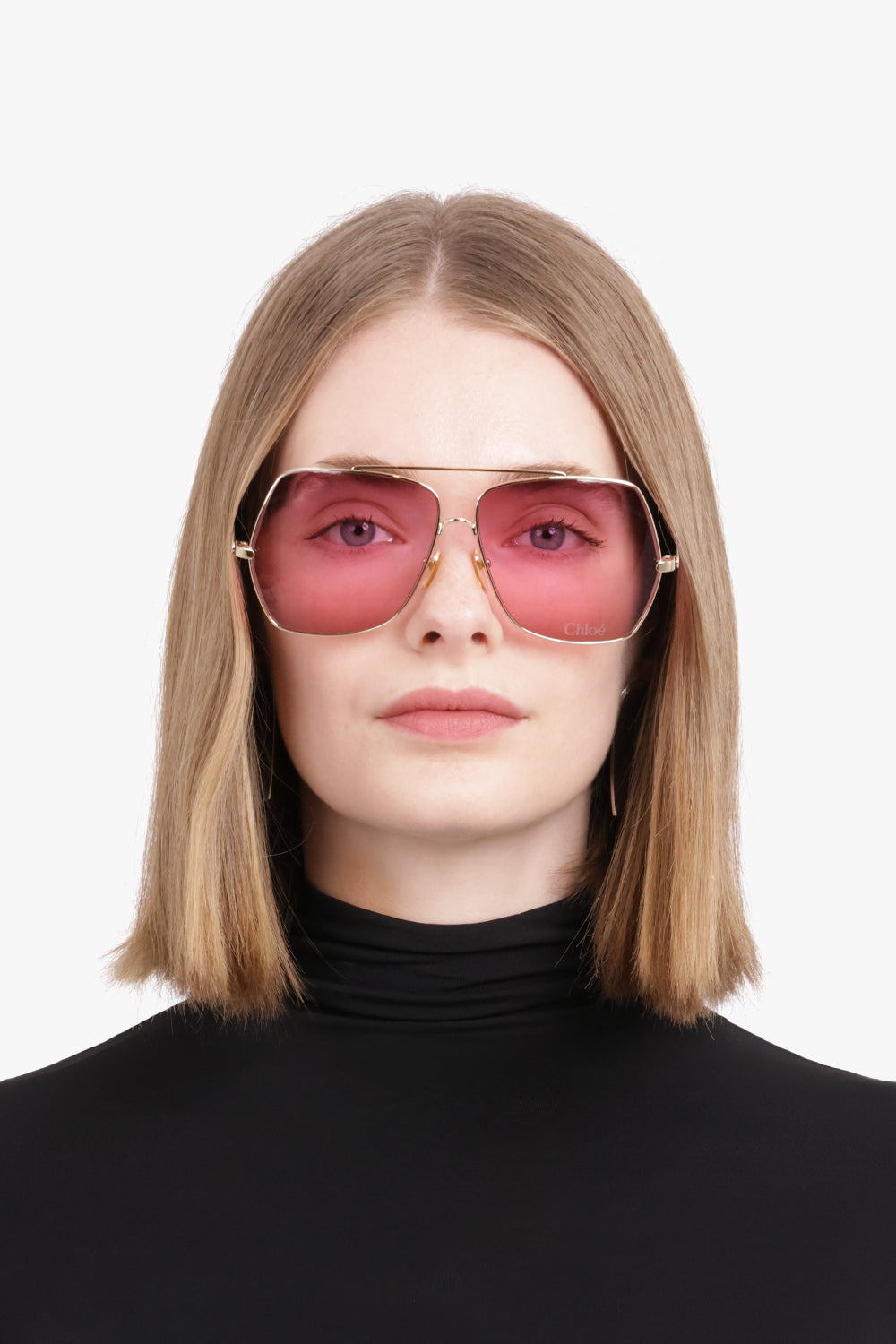 CHLOE ACCESSORIES GOLD / PINK CH02785 Rectangular Solared Sunglasses | Gold/Red