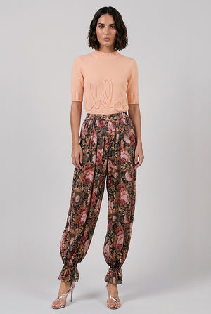 Floral Print Cuffed Hem Pant | Black/Multi